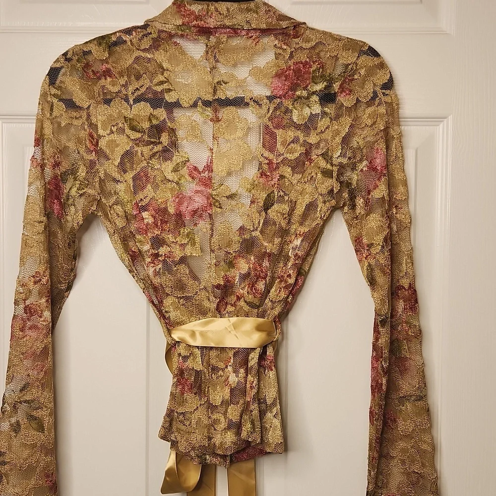 Do & Be Clothing Women's Yellow Gold/Pink Appliqued Floral Lace Jacket Size S - Picture 8 of 13